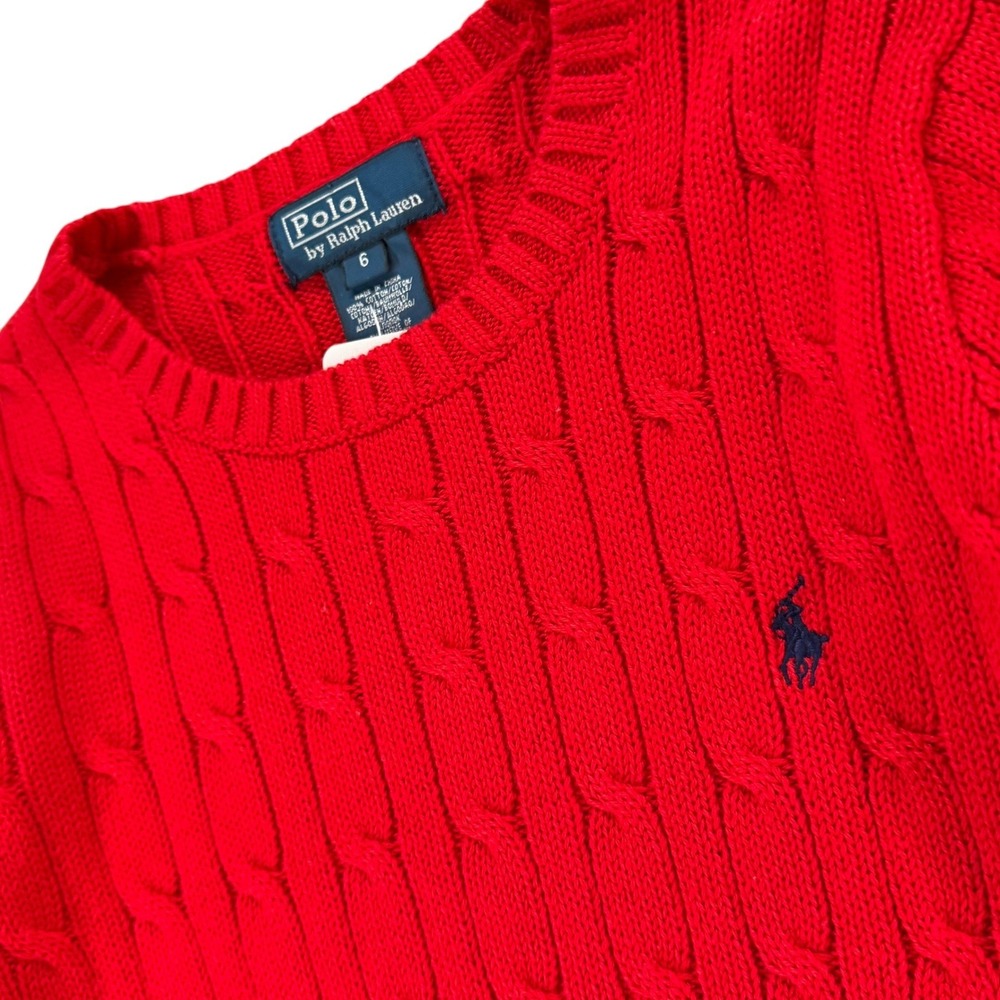 Vtg Polo Ralph Lauren Cable Knit Sweater Boys Size 6 Red 100% Cotton Pony Preppy - Picture 4 of 12